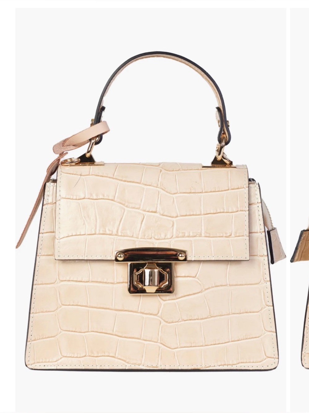 New Persaman Croco Embossed Top Handle Bag in Ivory